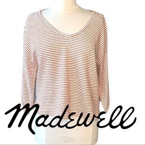 Madewell Blouse V-Neck Stripped 3/4 Length Sleeve